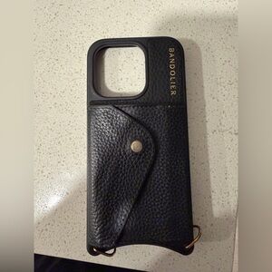 Bandolier Black Leather Phone Case with Gold Accents